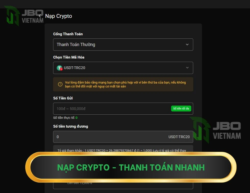 Hướng dẫn nạp tiền JBO 2026 – Phương thức thanh toán